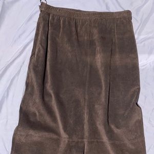 Stan Herman Studio Vintage Suede Leather Brown Maxi Skirt Size 14  100% Leather